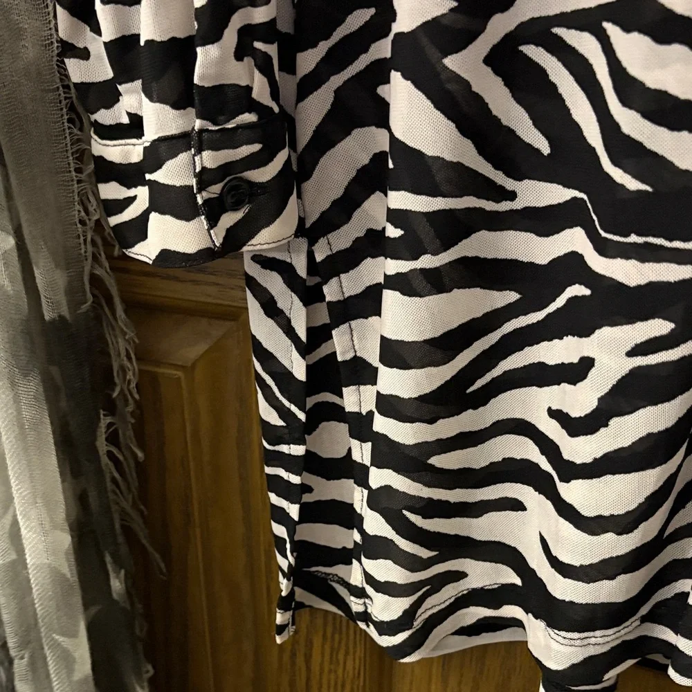 Zebra Print Mesh Button Up - Picture 5 of 9